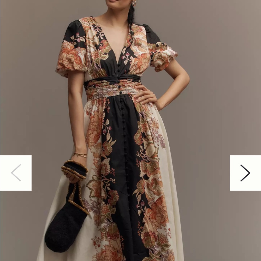 Katerina Floral Black and Cream Maxi Dress